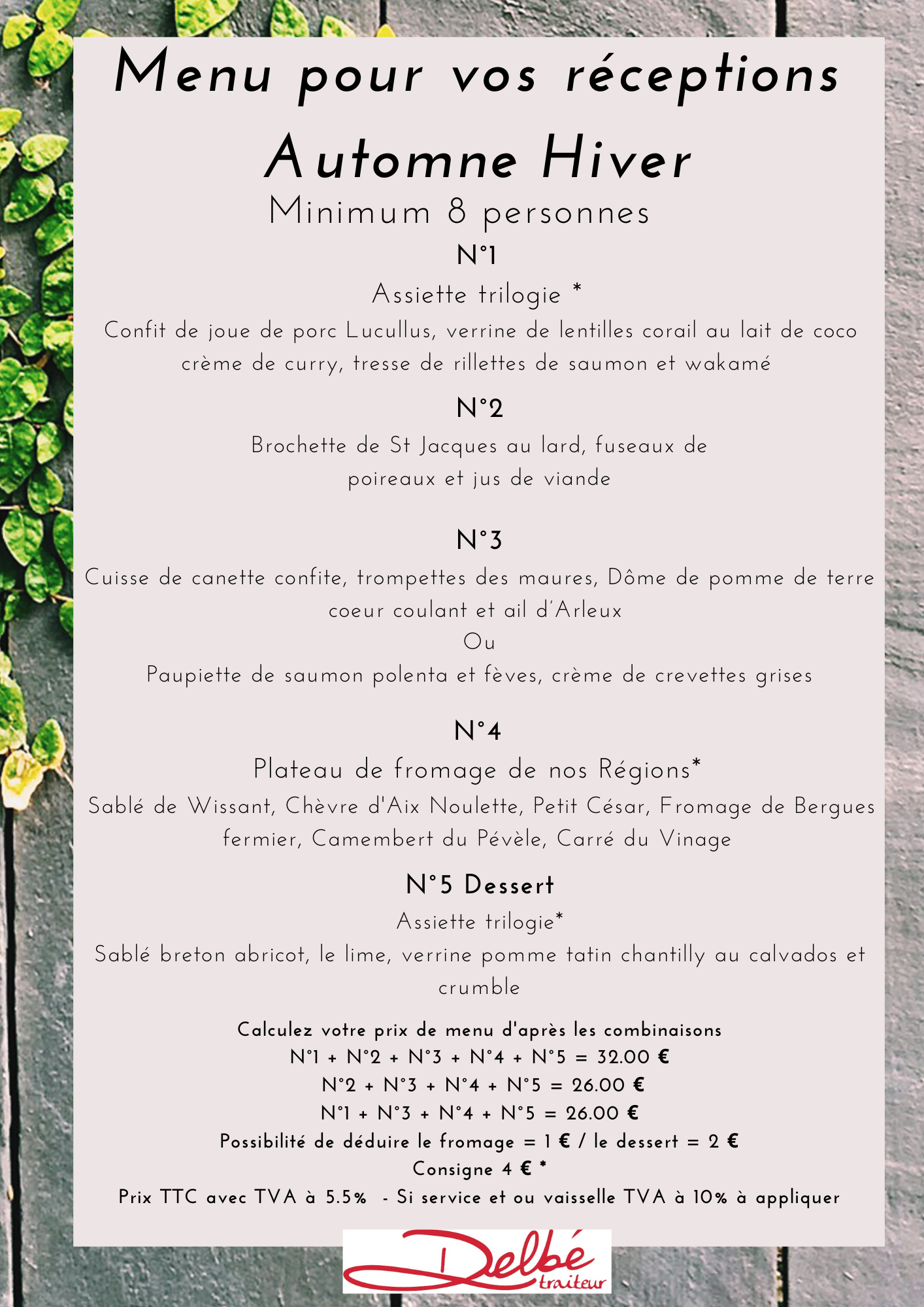 MENU AUTOMNE HIVER 1 entrée DELBE TRAITEUR